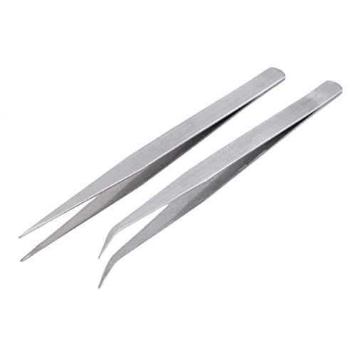 Aquairum Tweezer Aquarium Maintenance Tool For Small Fish Tanks -Two Tweezers BEND/STRAIGHT Leveler Live Plants Grass Stainless Steel 15CM