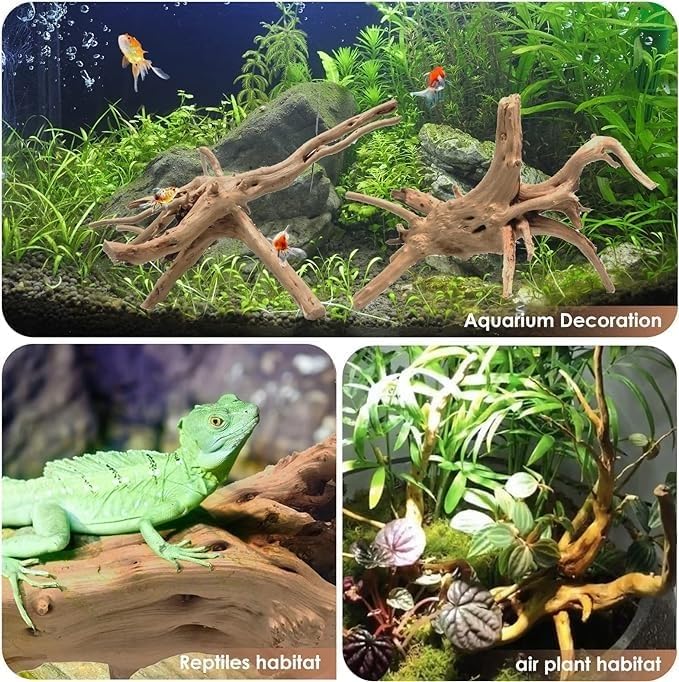 1Pcs Small 5to 8 Inches Natural Driftwood Aquarium Decoration Retro Style Tree Root Design Display (Random Shape)