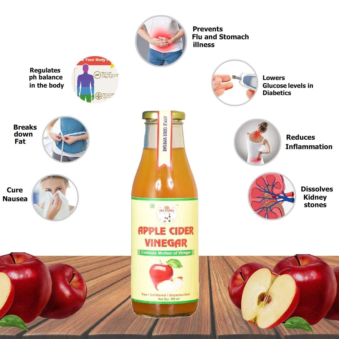 DKS STORES® Apple Cider Vinegar with Mother Raw Unfiltered Unpasteurized 500 ML in Glass Bottle