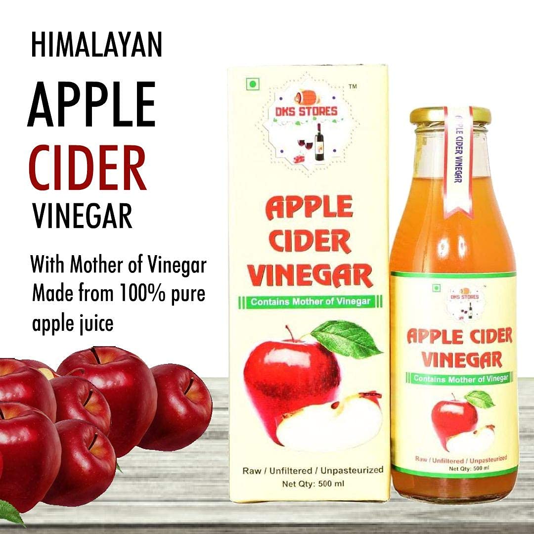 DKS STORES® Apple Cider Vinegar with Mother Raw Unfiltered Unpasteurized 500 ML in Glass Bottle