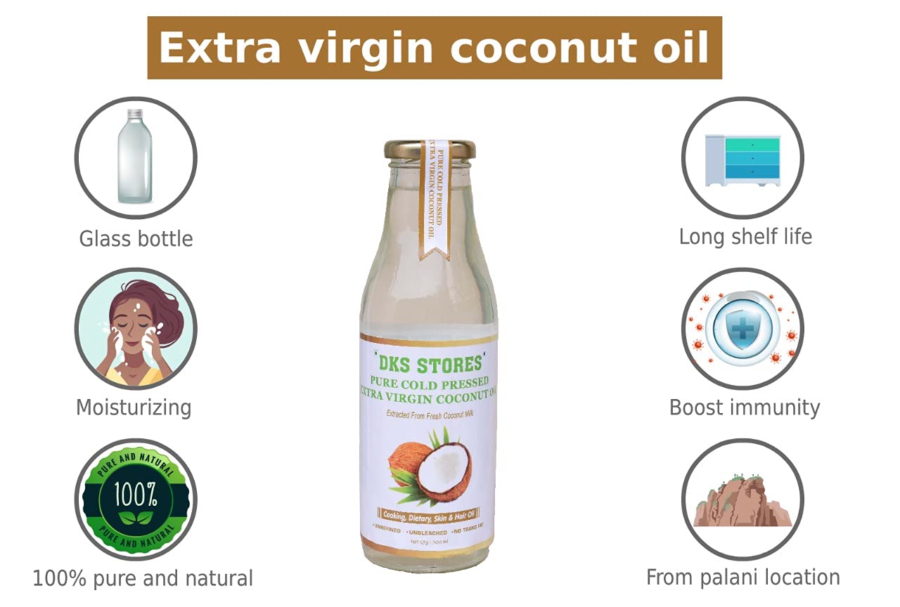 Cold Pressed Extra Virgin Coconut Oil - Pure & Natural Enriching & Nourishing Oil with Glass Bottle 500 ML