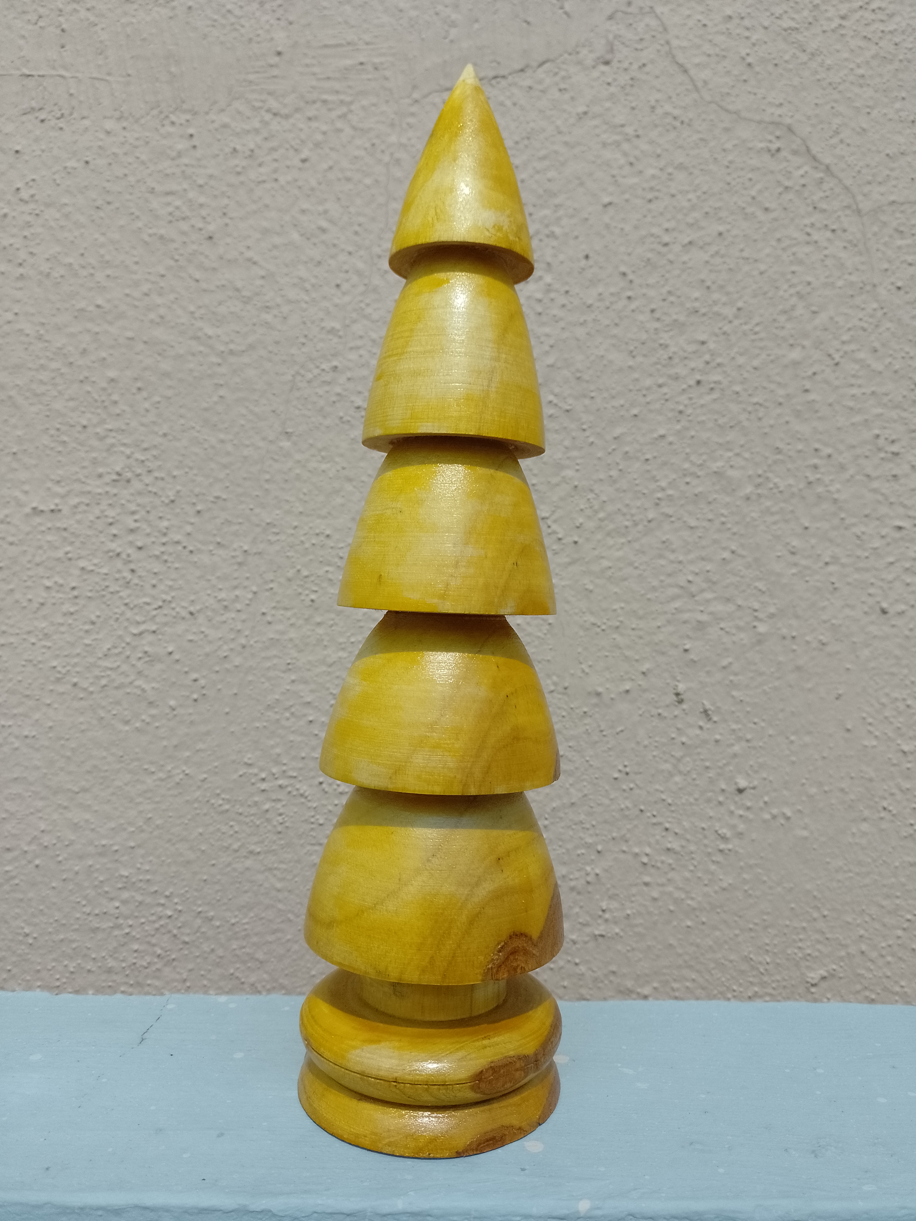 Handcrafted Wooden Teak Christmas Tree polished 32 cm Height 