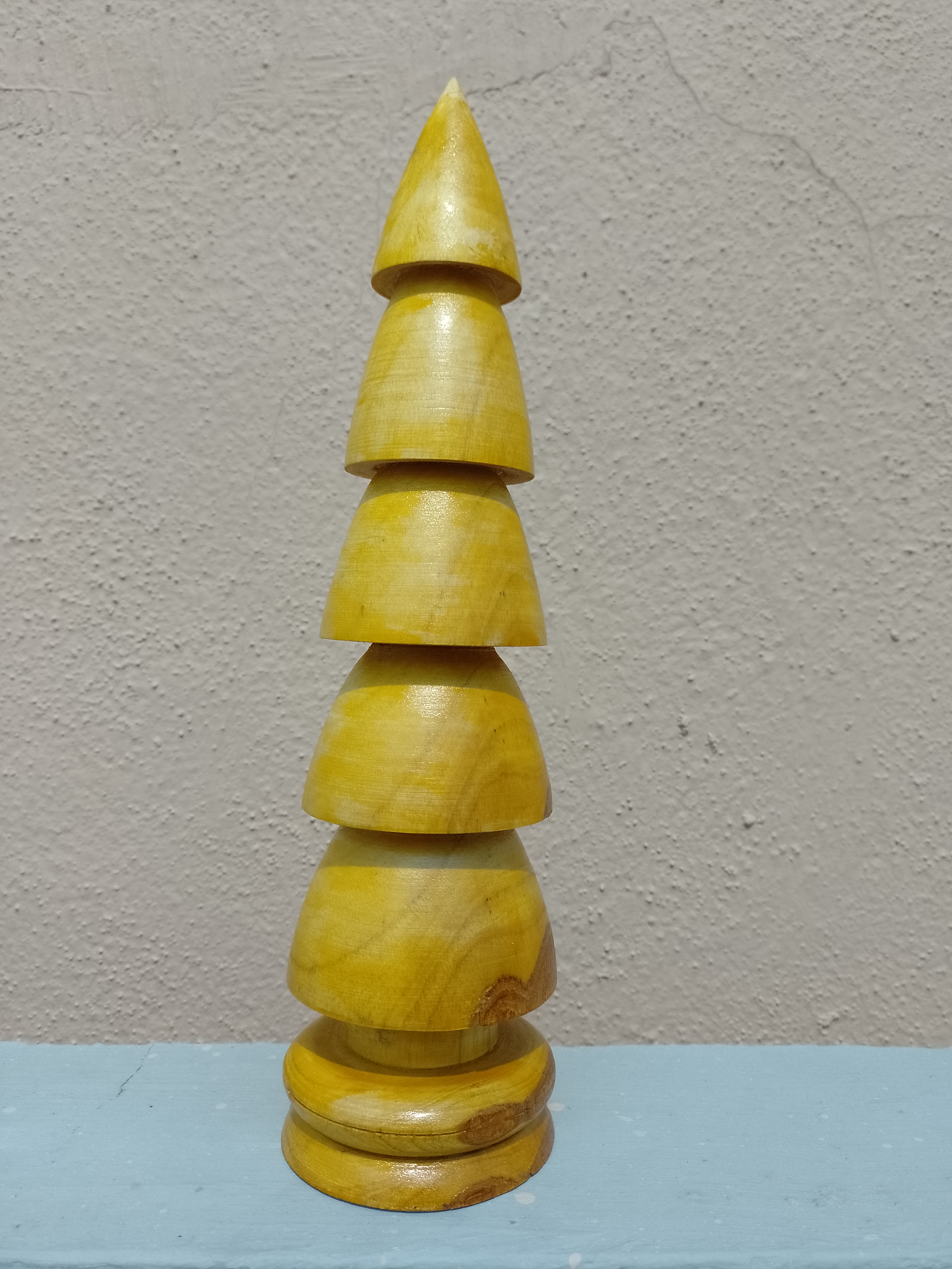 Handcrafted Wooden Teak Christmas Tree polished 32 cm Height 