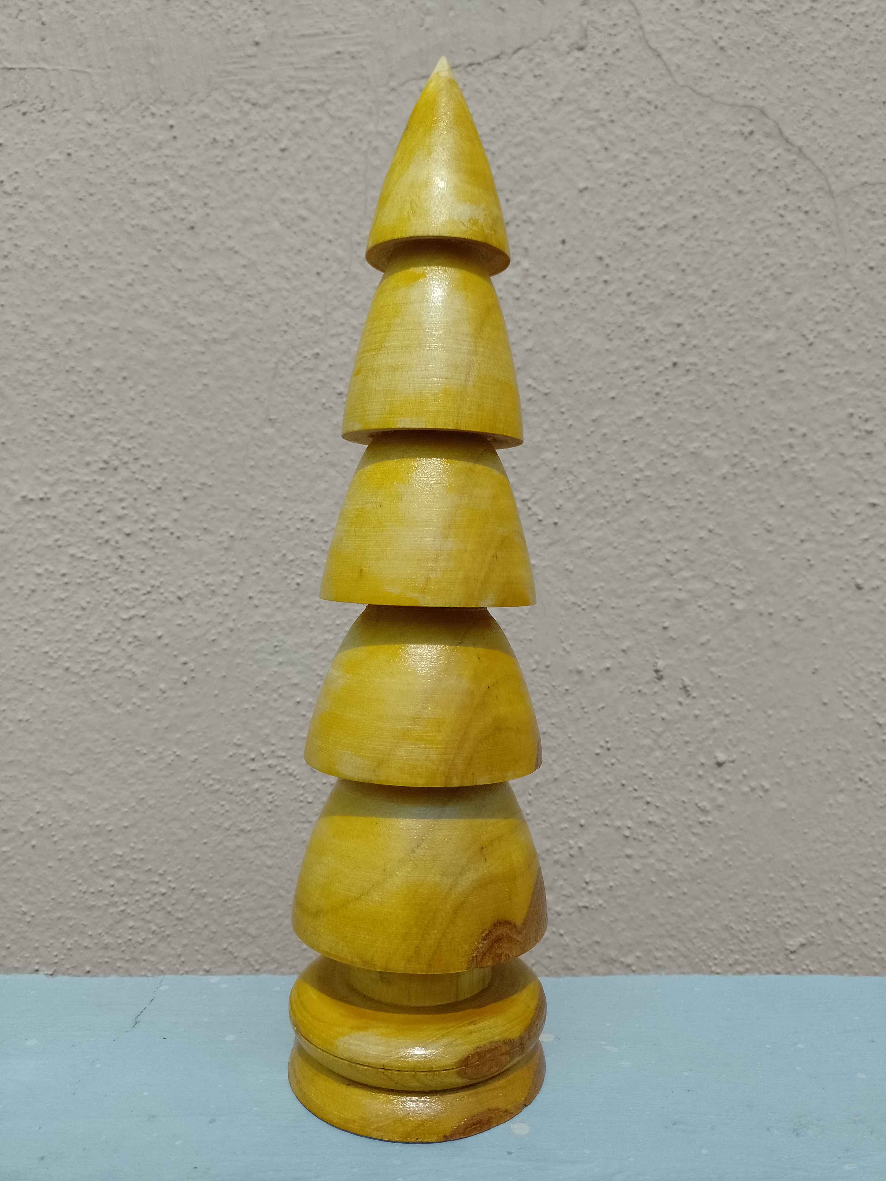 Handcrafted Wooden Teak Christmas Tree polished 32 cm Height 