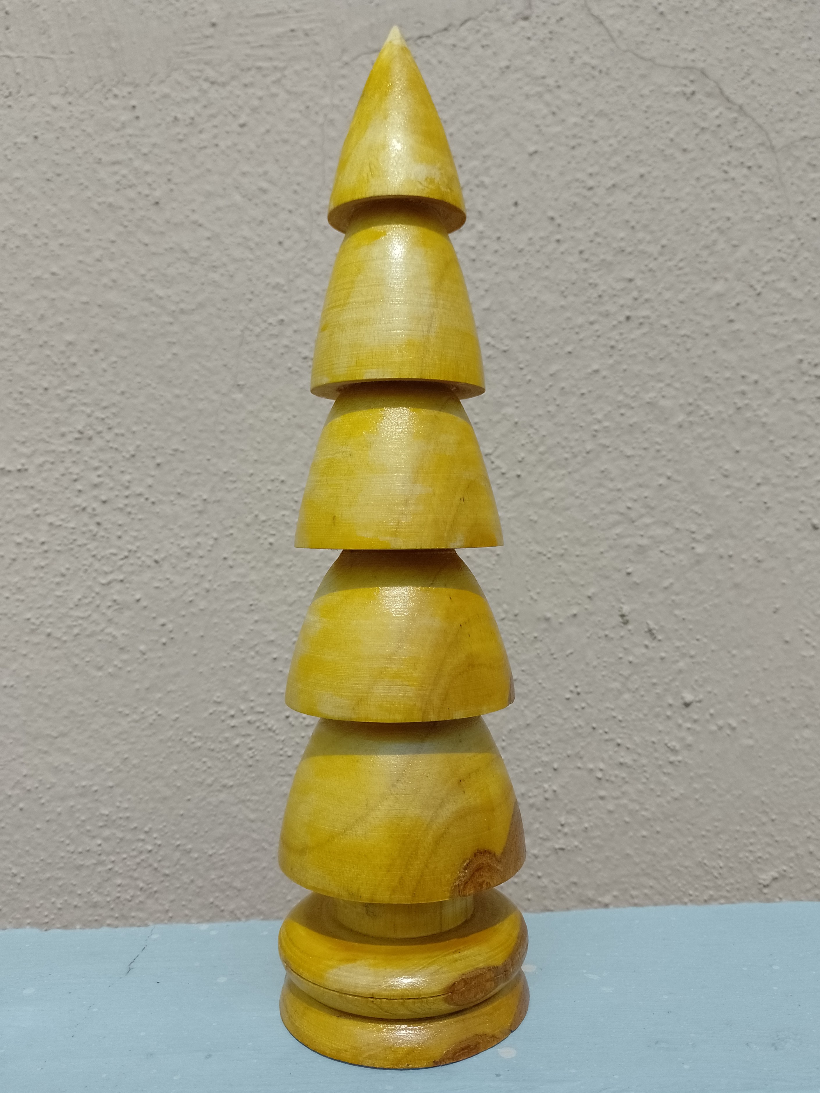 Handcrafted Wooden Teak Christmas Tree polished 32 cm Height 