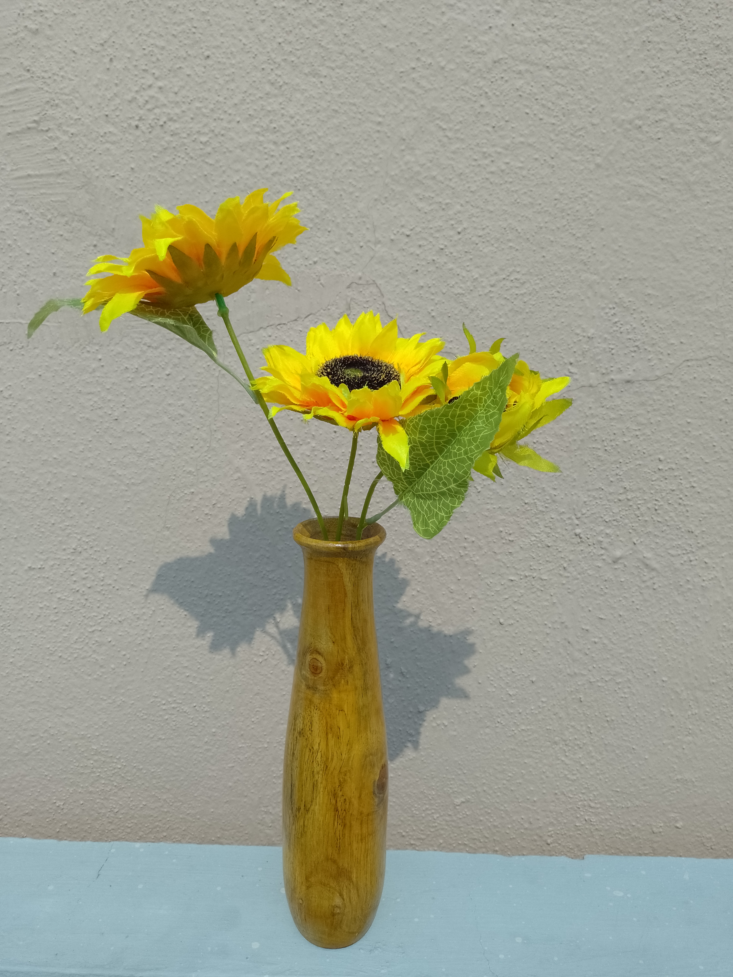 Handcrafted Teak Wooden Flower Vase  29 Cm Height (Only for Vase)