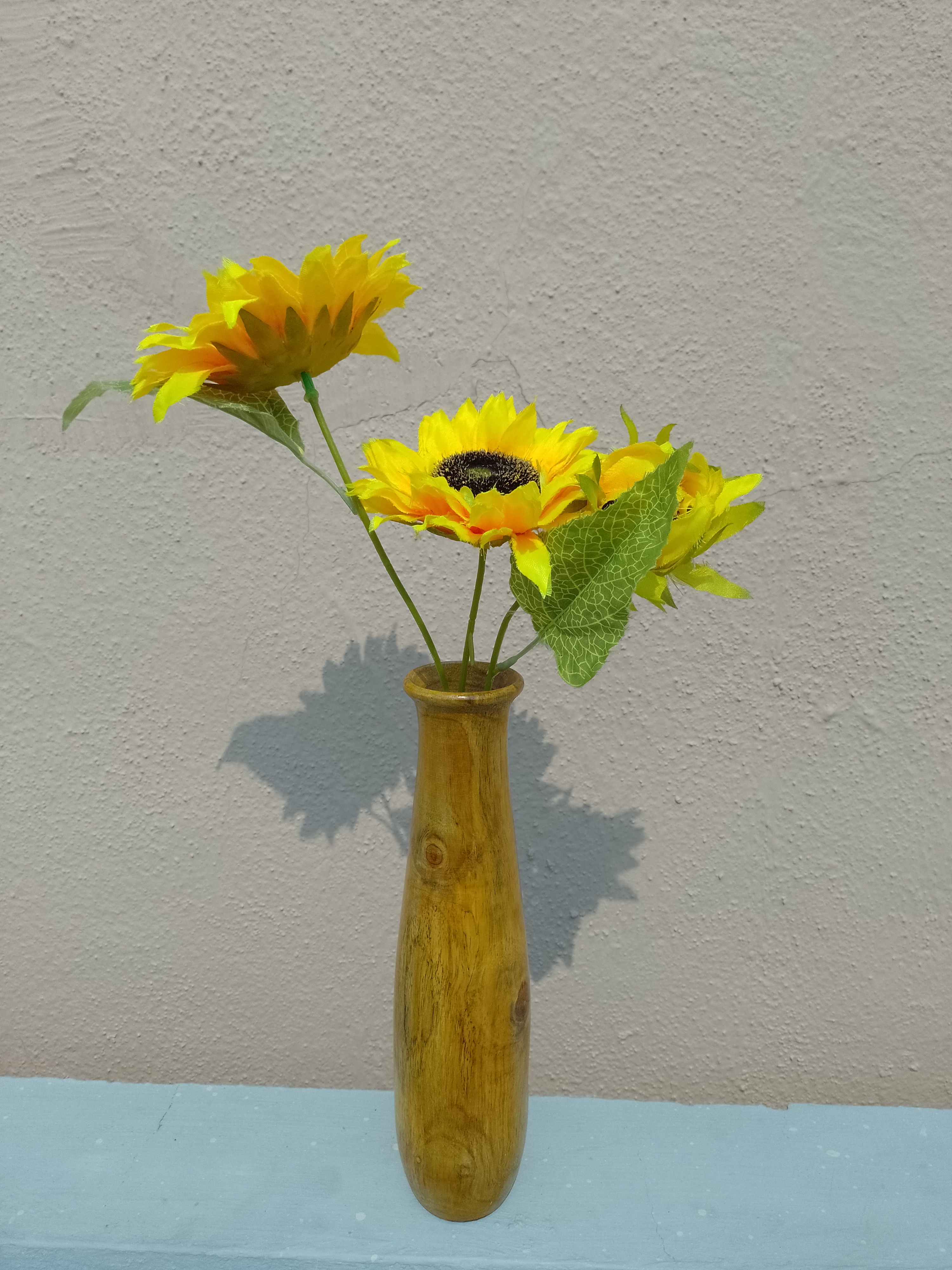 Handcrafted Teak Wooden Flower Vase  29 Cm Height (Only for Vase)