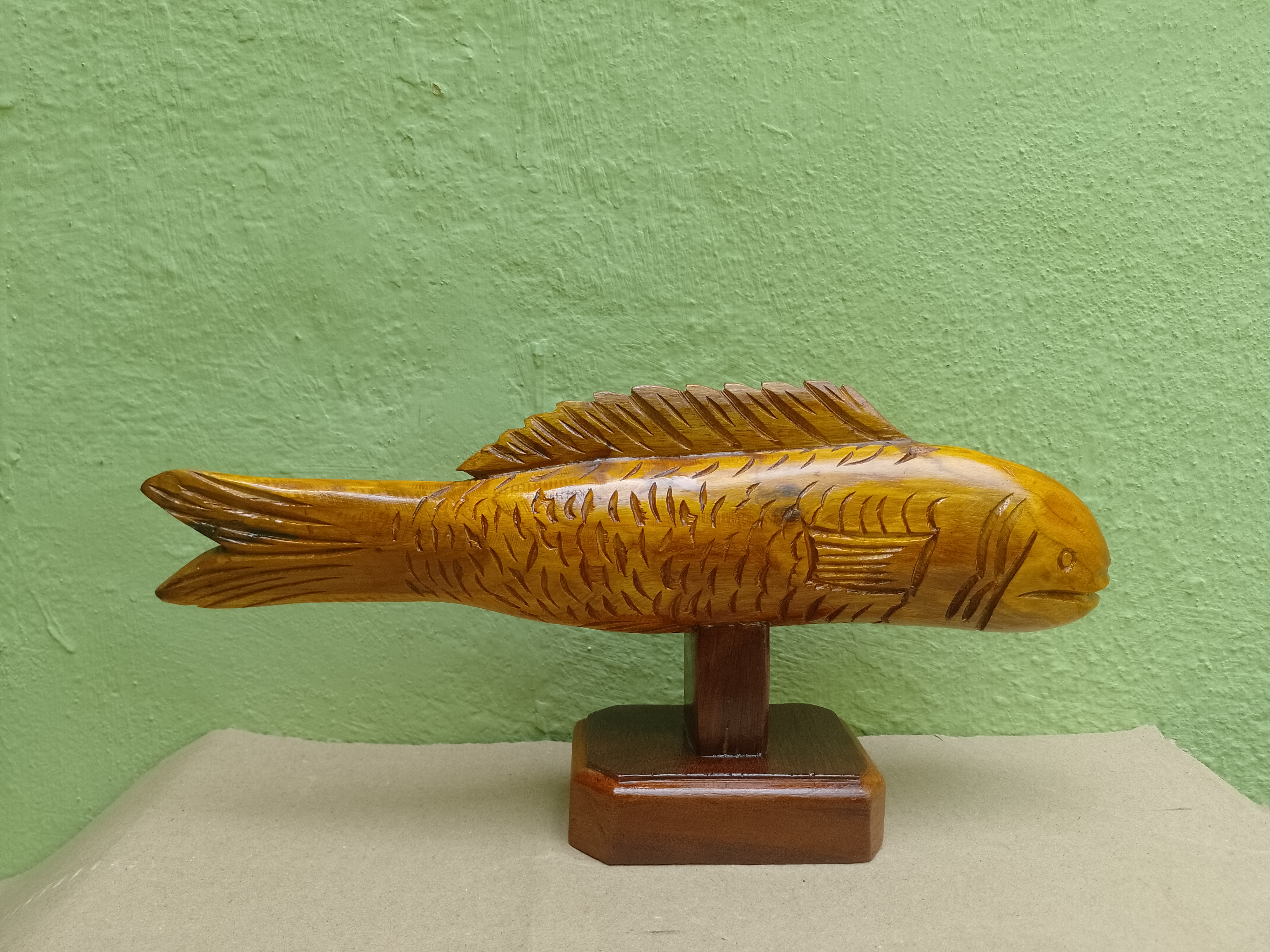Teak Wooden Fish Sculpture Handmade Art
