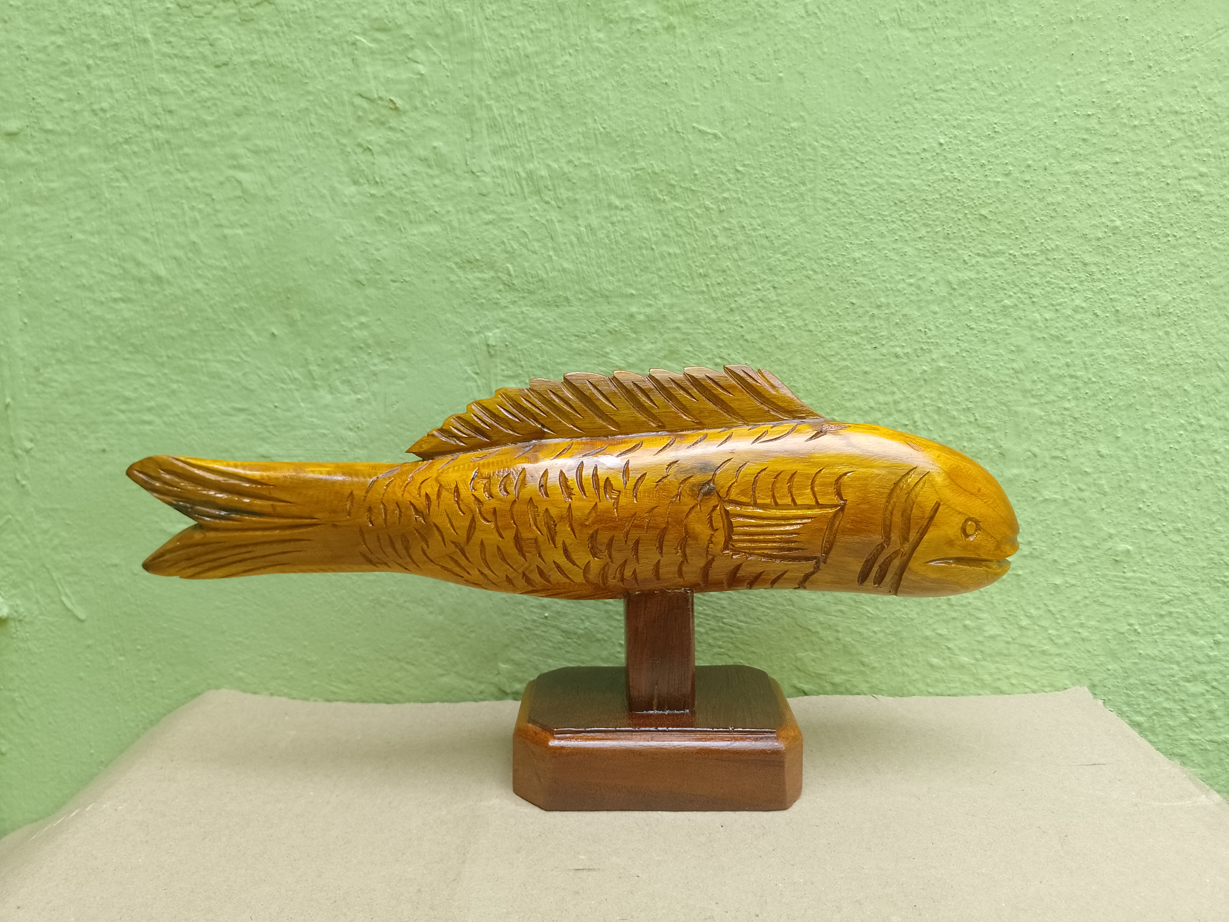 Teak Wooden Fish Sculpture Handmade Art