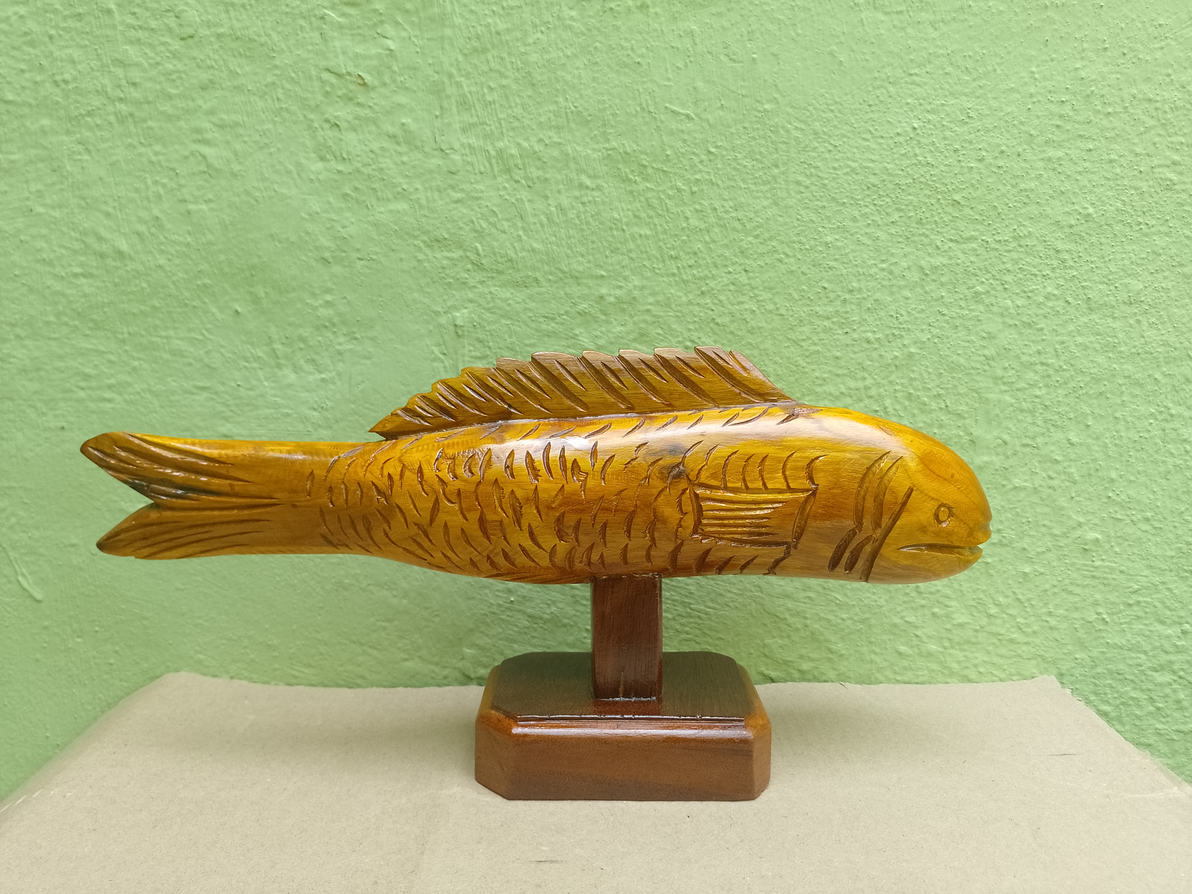 Teak Wooden Fish Sculpture Handmade Art