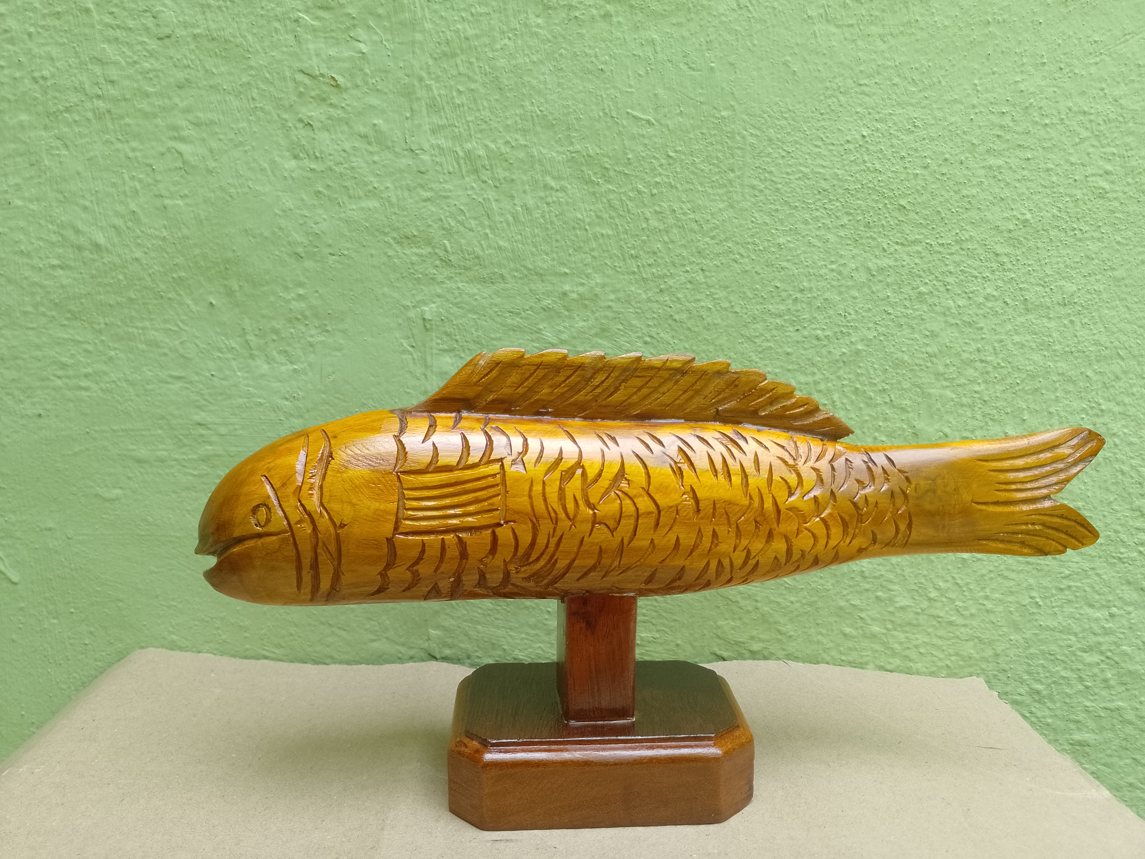 Teak Wooden Fish Sculpture Handmade Art