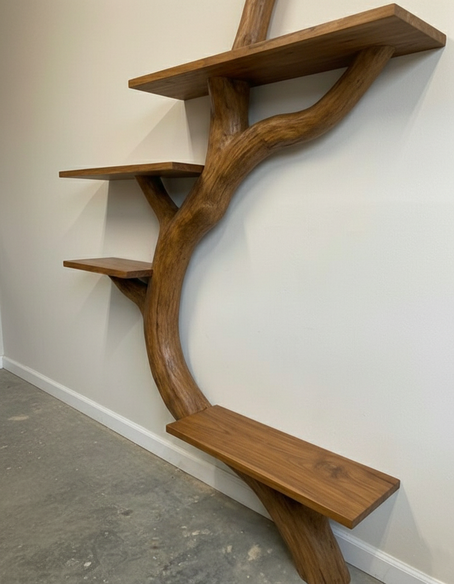 Teak Tree Branch Bookshelf