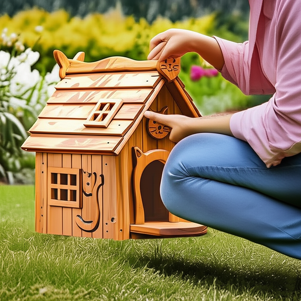 Wooden Crafted Cat House 