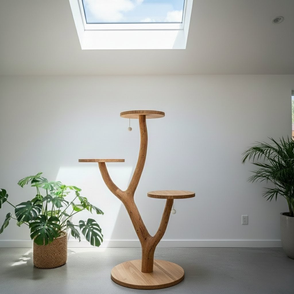 Modern Wooden Cat Tree 4 feet Height 