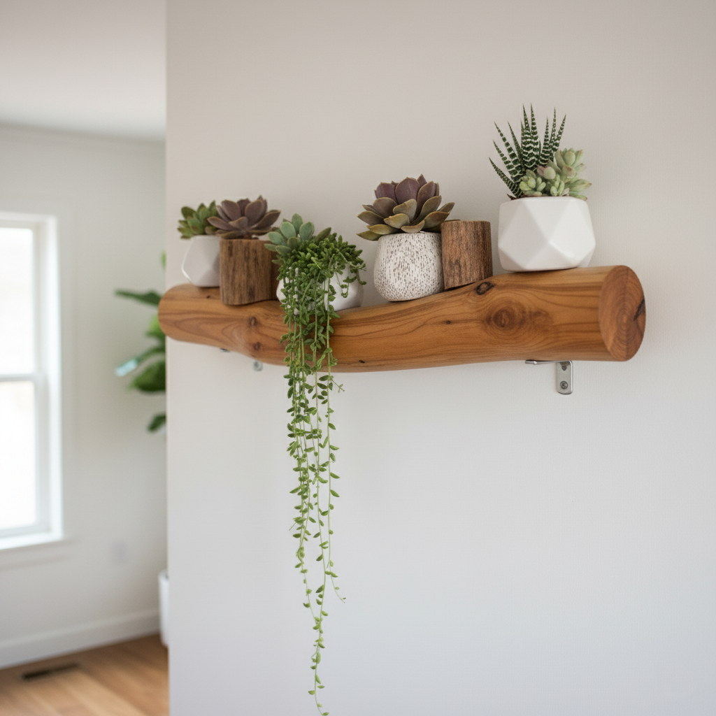 Teak Rustic Wooden Wall Shelf without Succulents