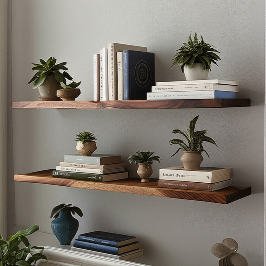 Teak Wooden Floating Shelves Custom order available in variable sizes