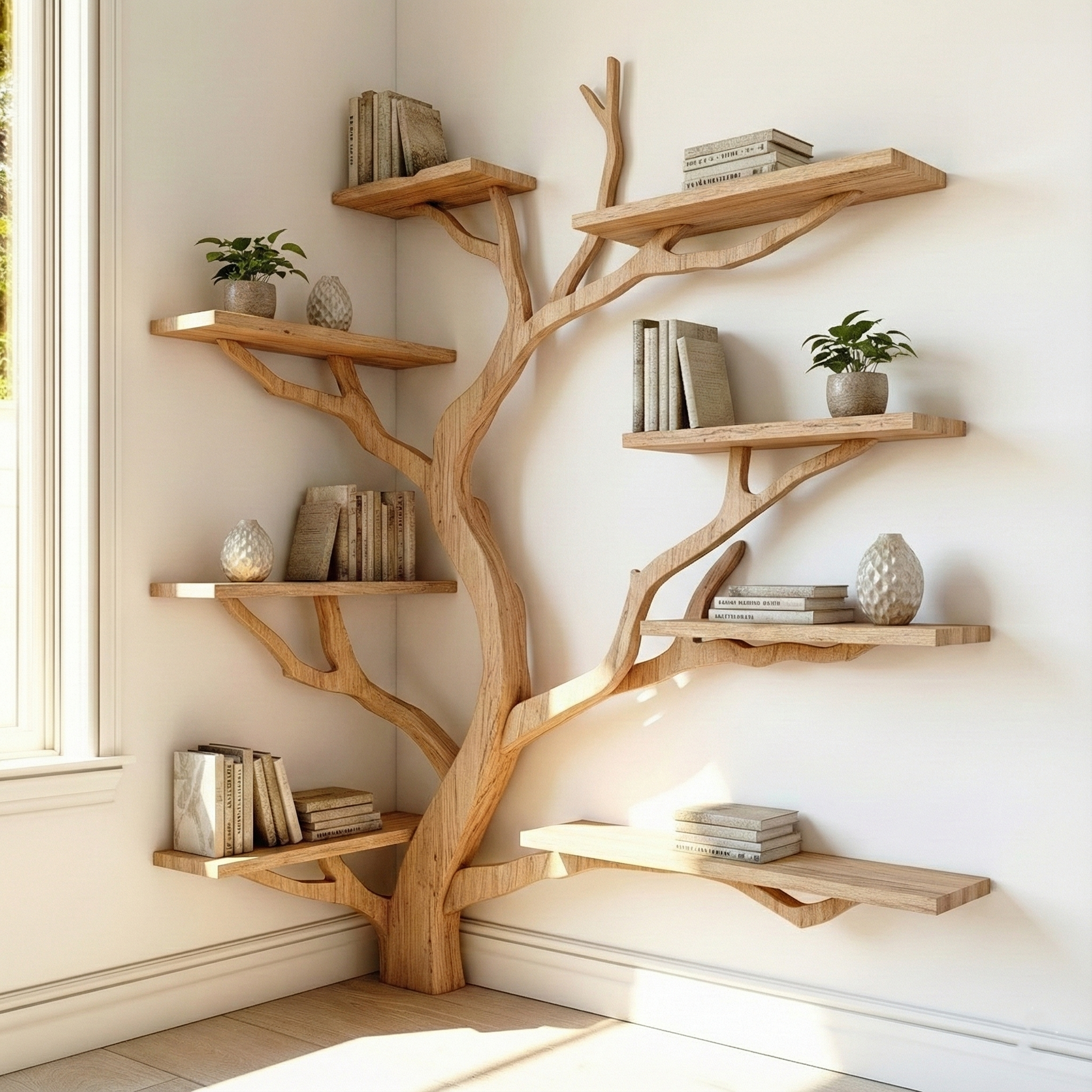 Tree-Shaped Wooden Bookshelf