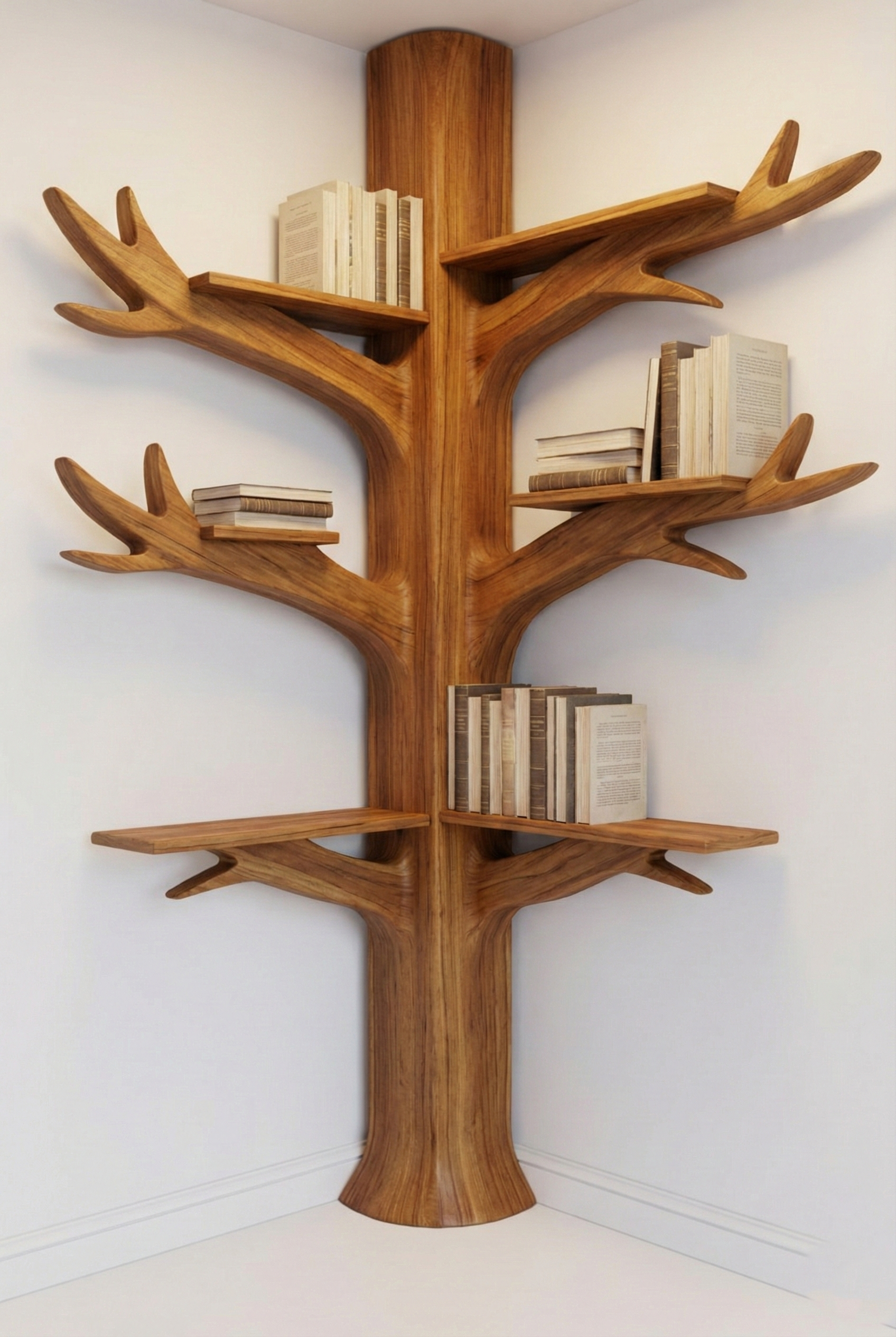 Corner Tree Branch Corner Bookshelf- Complete Teak wood 6.5 feet Height 