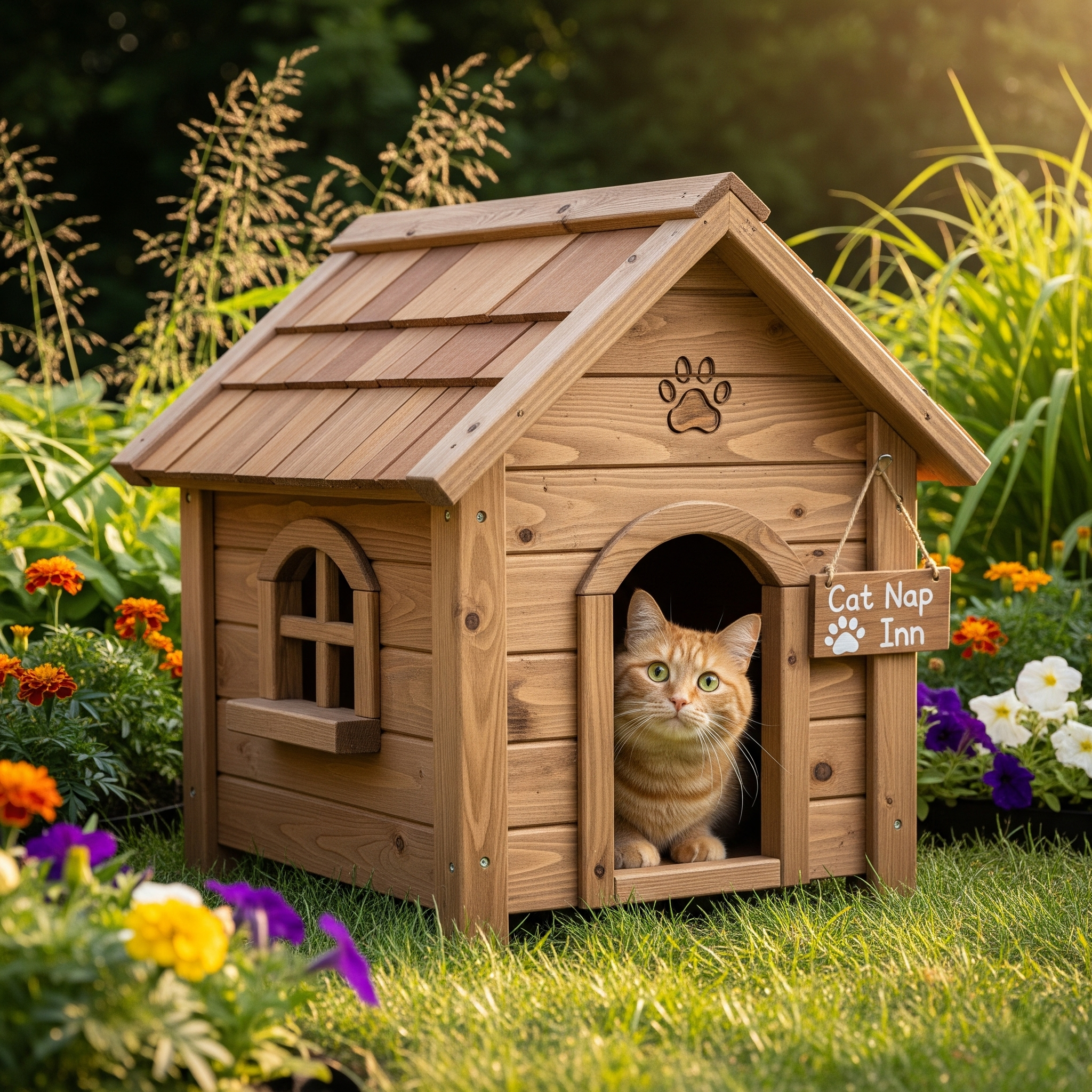 Farm style Wooden Cat House--Custom order available in variable sizes- Price may vary for different sizes