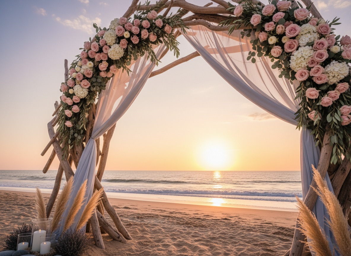 Rustic Teak Driftwood Beach Wedding Arch -50 sticks 