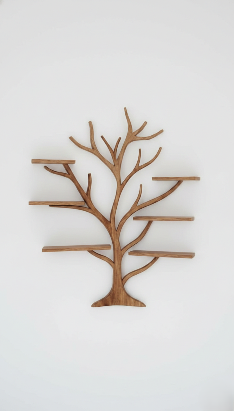 Teak Tree Shaped Wooden Wall Shelf 4.5 feet Height and 3.5 feet  long 