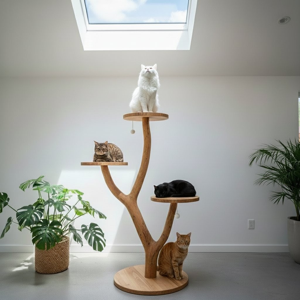 Modern Wooden Cat Tree 4 feet Height 