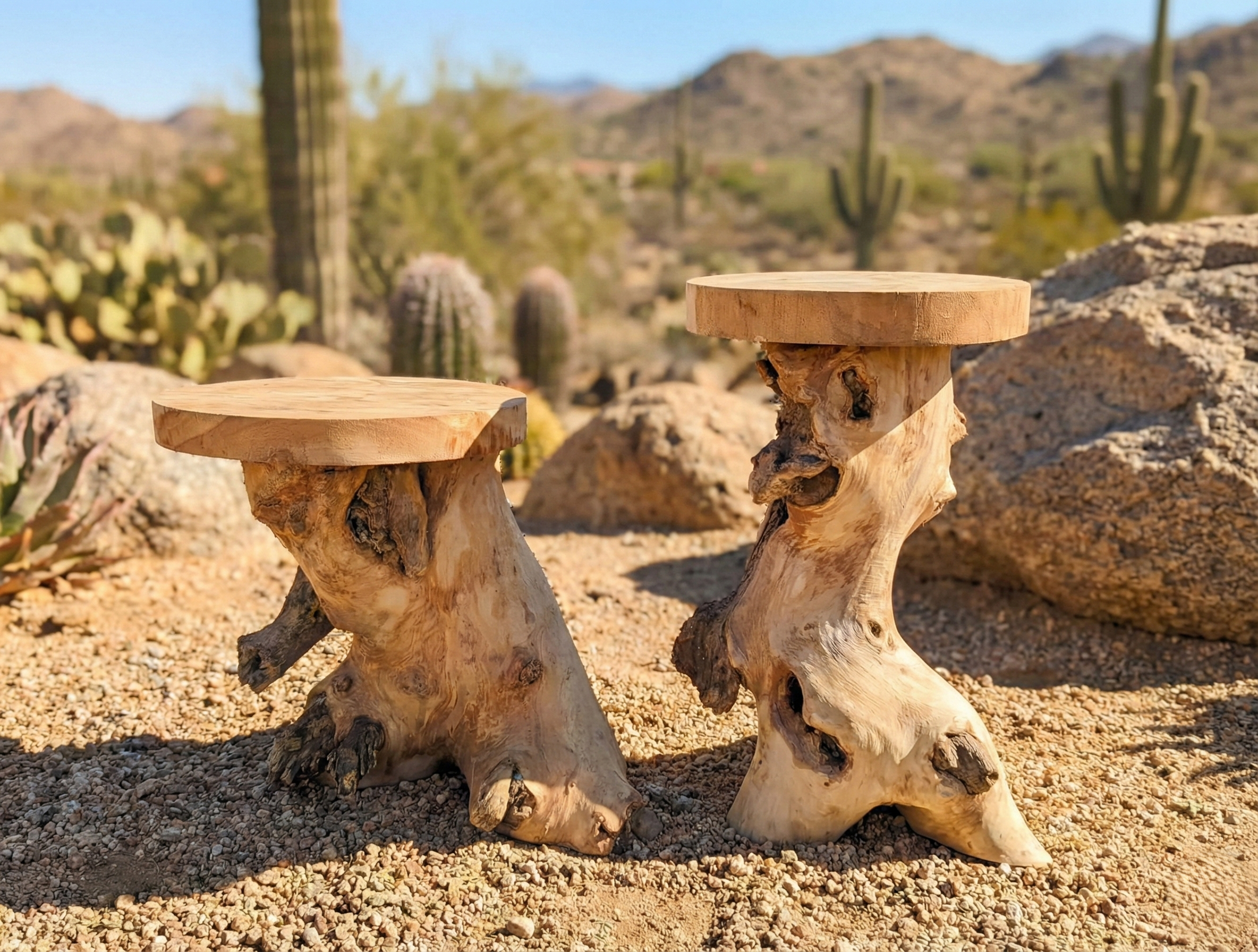 Rustic Teak Wooden Plant Two Stand