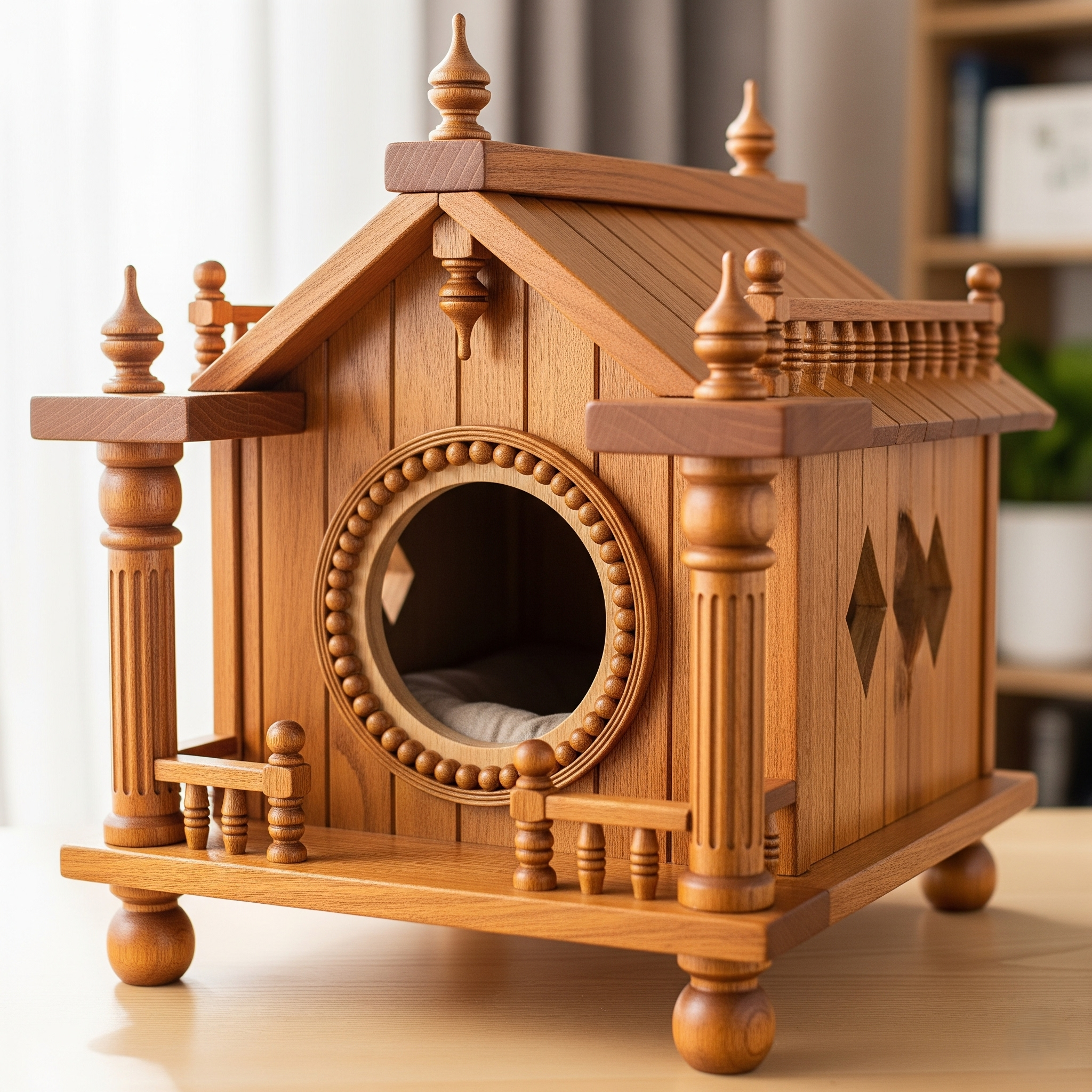 Handcrafted Teak Wooden Cat House-Custom order available in variable sizes -Price may vary for different sizes