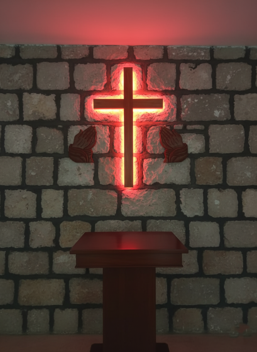 Illuminated wooden Two hands Wall Cross- Available in Light & Without light setup -Custom order available in variable sizes