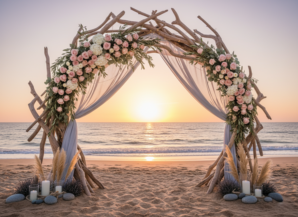 Rustic Teak Driftwood Beach Wedding Arch -50 sticks 