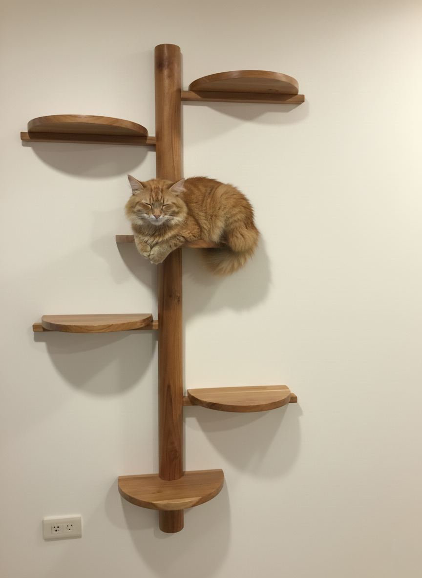 Teak Wooden Wall-Mounted Cat Tree