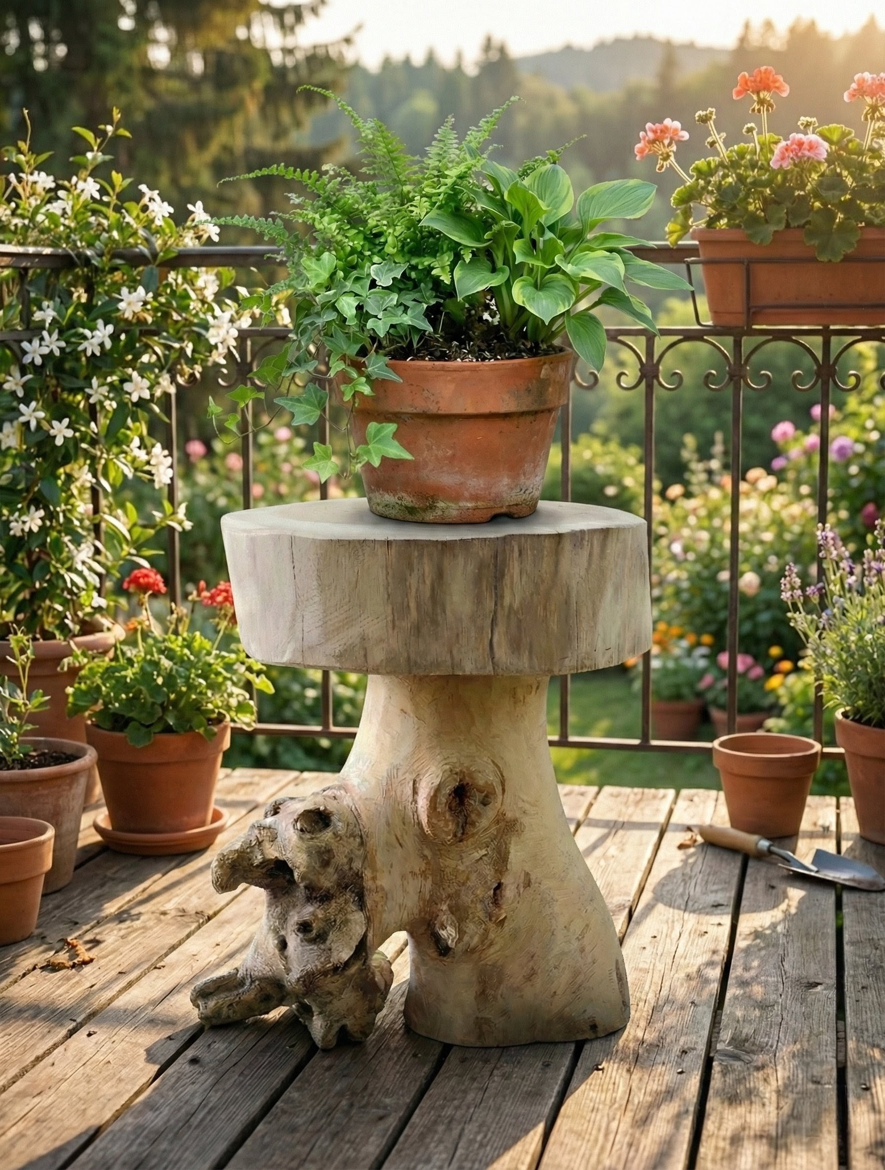 Rustic Teak Wooden Stump Side Table