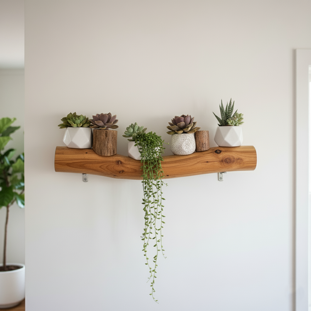 Teak Rustic Wooden Wall Shelf without Succulents
