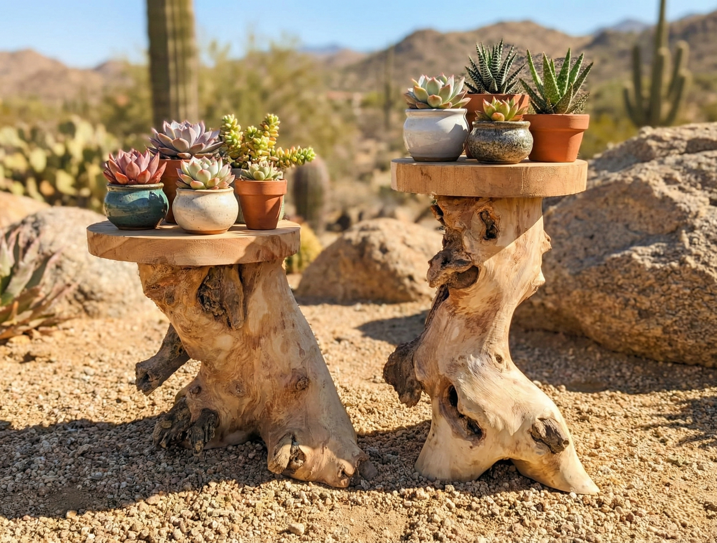 Rustic Teak Wooden Plant Two Stand