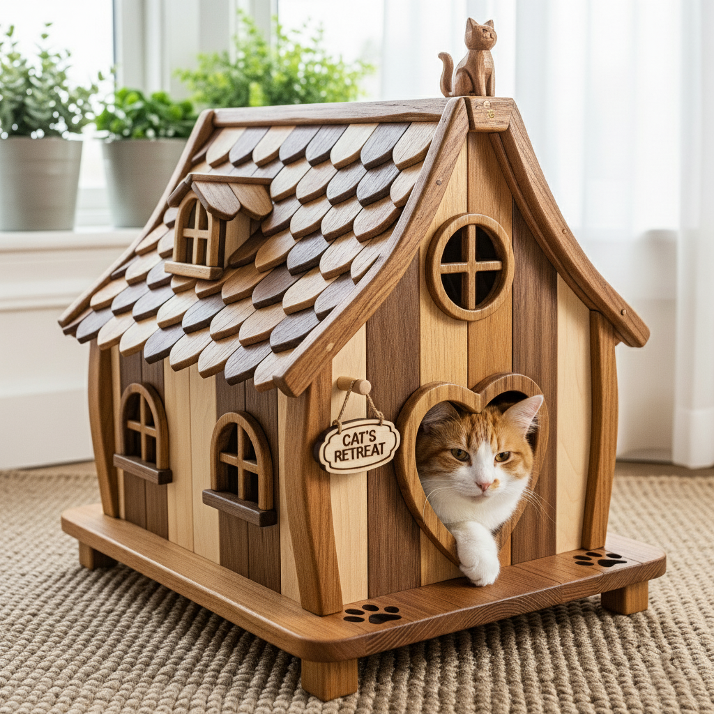 Handcrafted Teak Wooden Cat House-Custom order available in variable sizes -Price may vary for different sizes