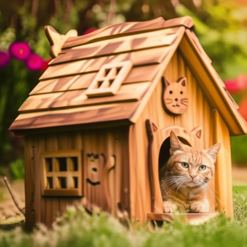 Wooden Crafted Cat House 