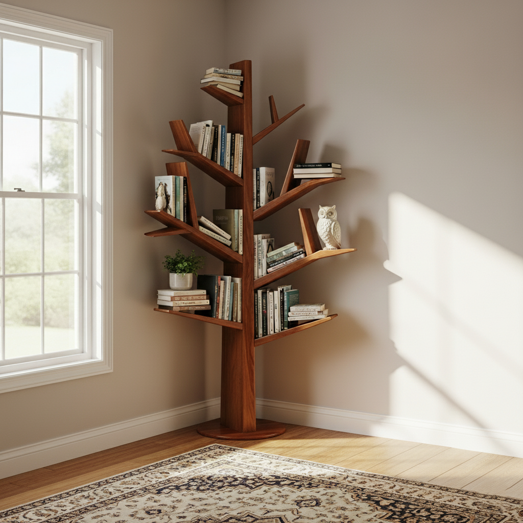 Tree-Shaped Wooden Bookshelf