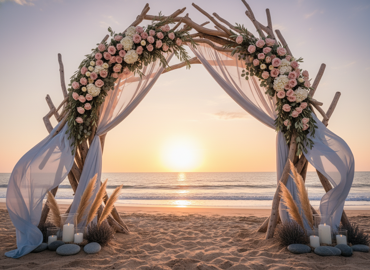 Rustic Teak Driftwood Beach Wedding Arch -50 sticks 
