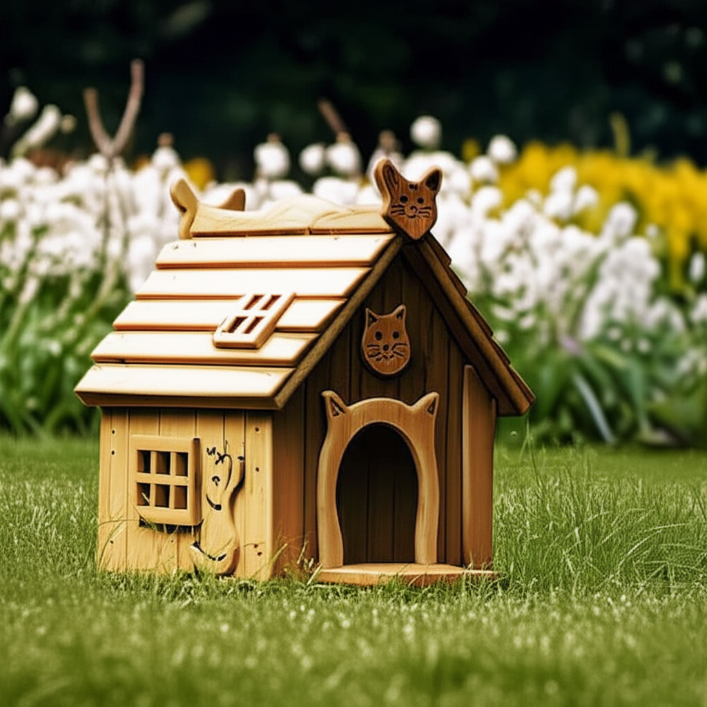 Wooden Crafted Cat House 