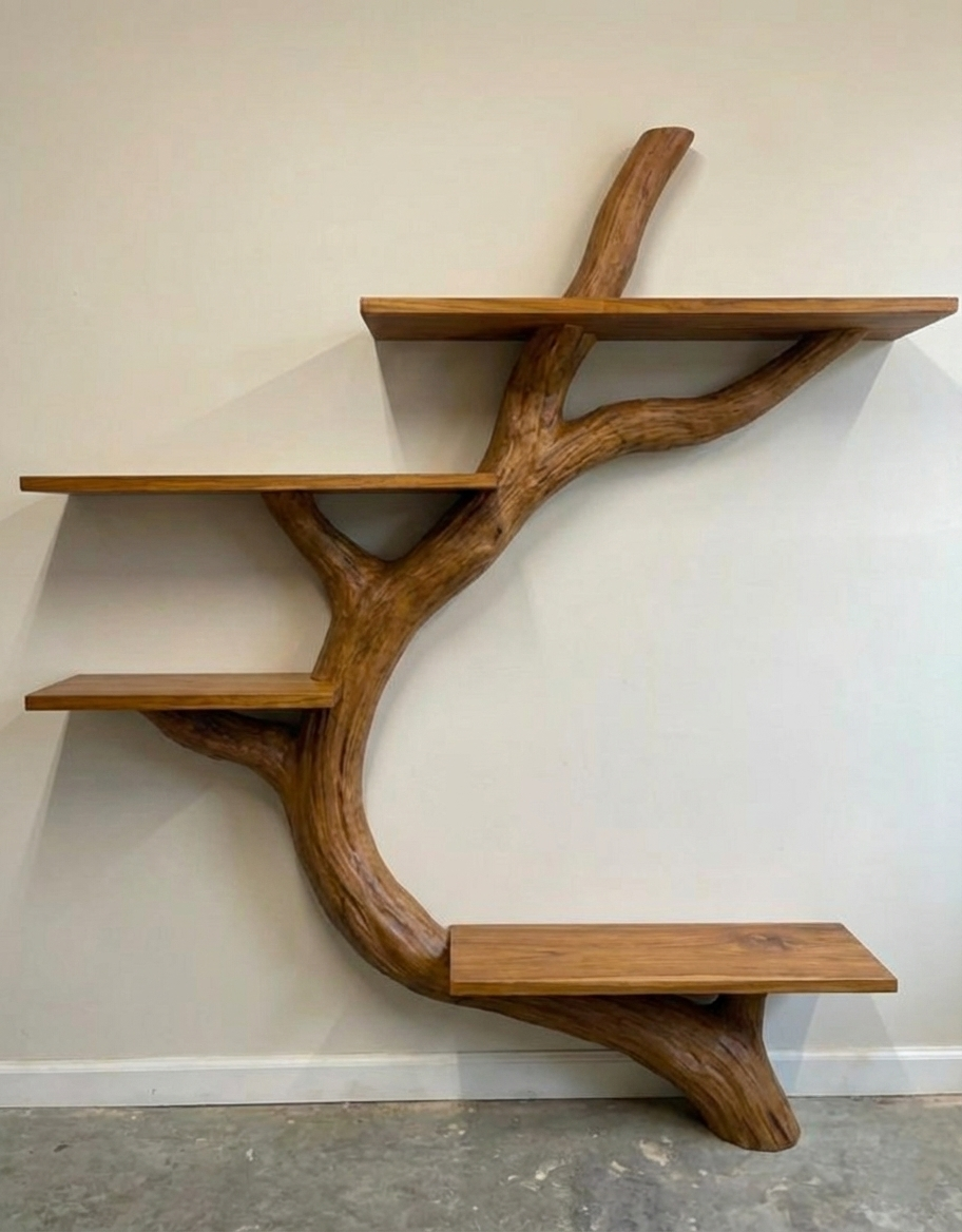 Teak Tree Branch Bookshelf