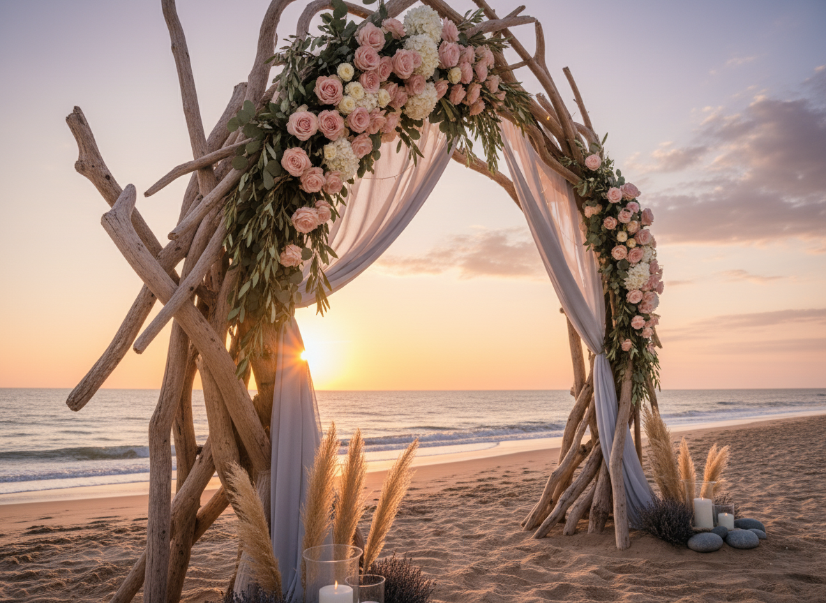 Rustic Teak Driftwood Beach Wedding Arch -50 sticks 