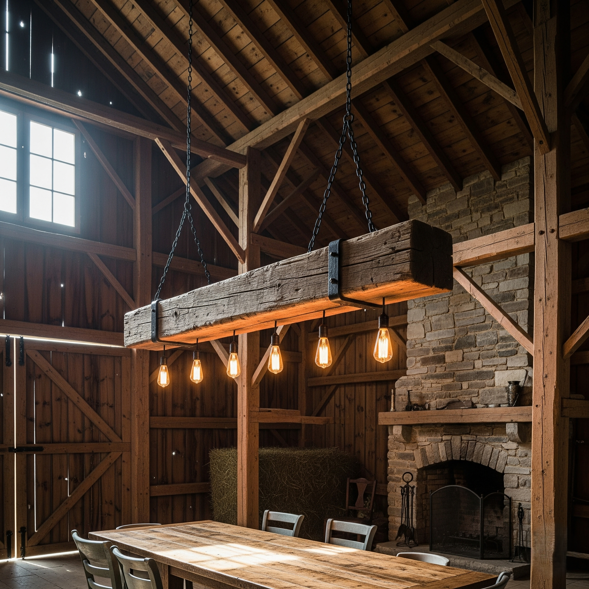 Rustic Barn Beam Chandelier- Custom order available in variable sizes