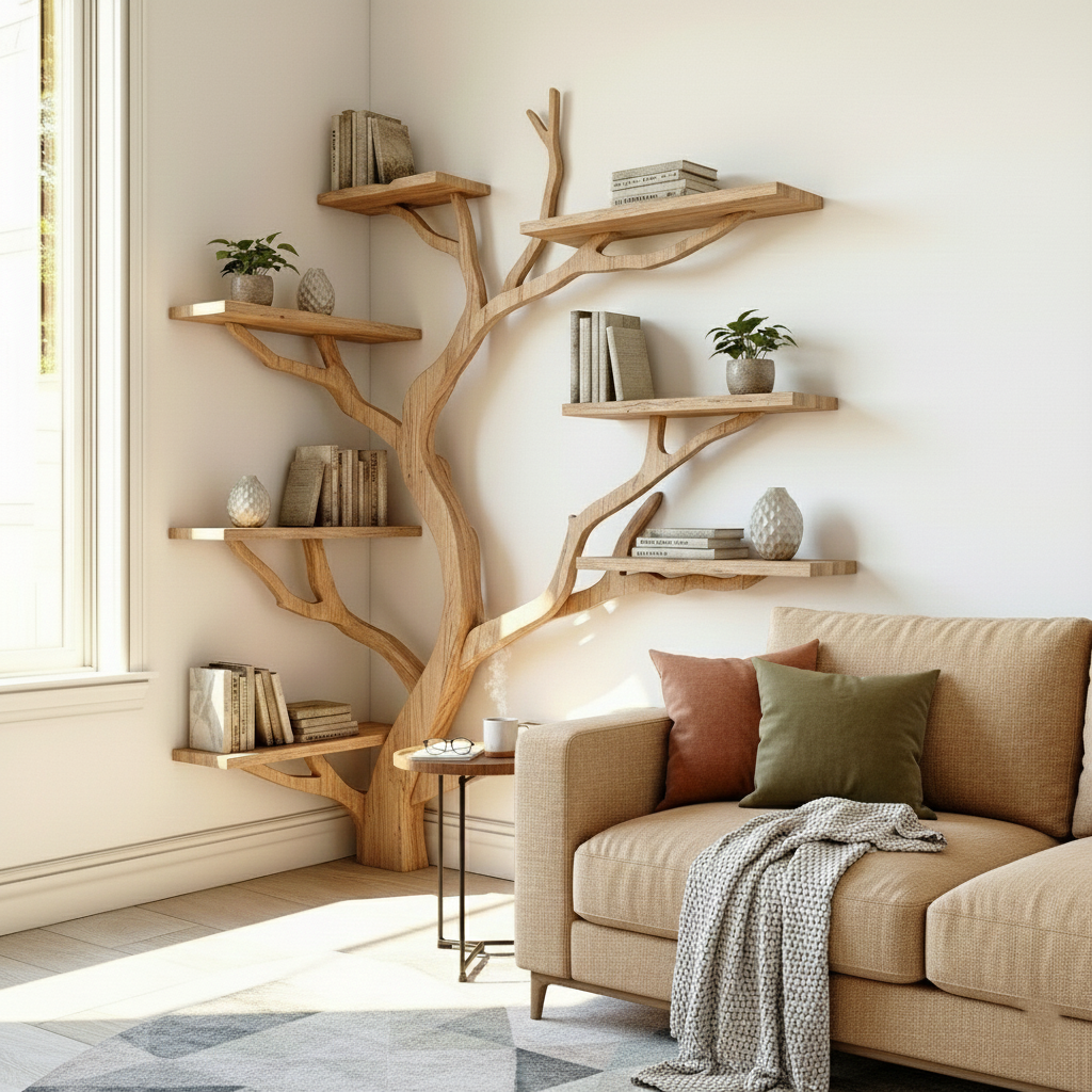Tree-Shaped Wooden Bookshelf