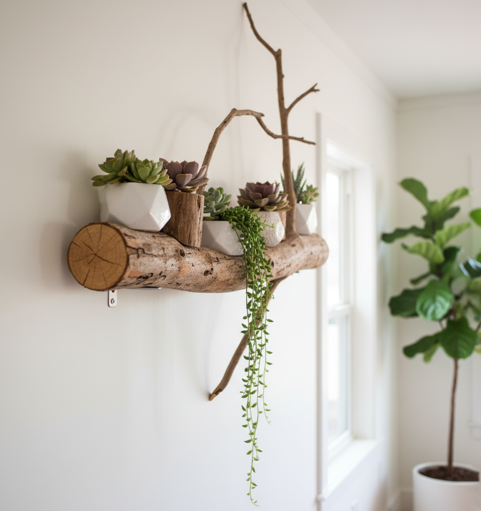 Rustic Branch Wall Shelf without Succulents