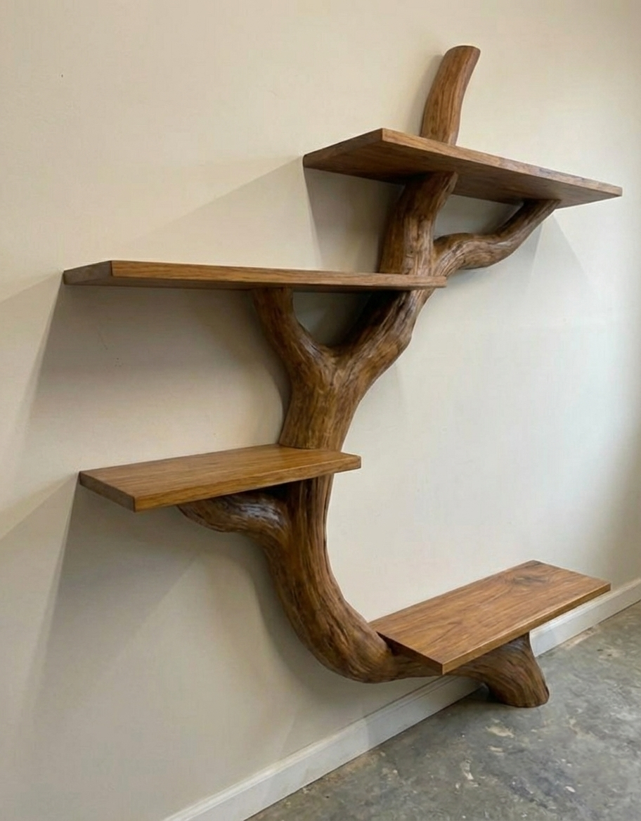 Teak Tree Branch Bookshelf