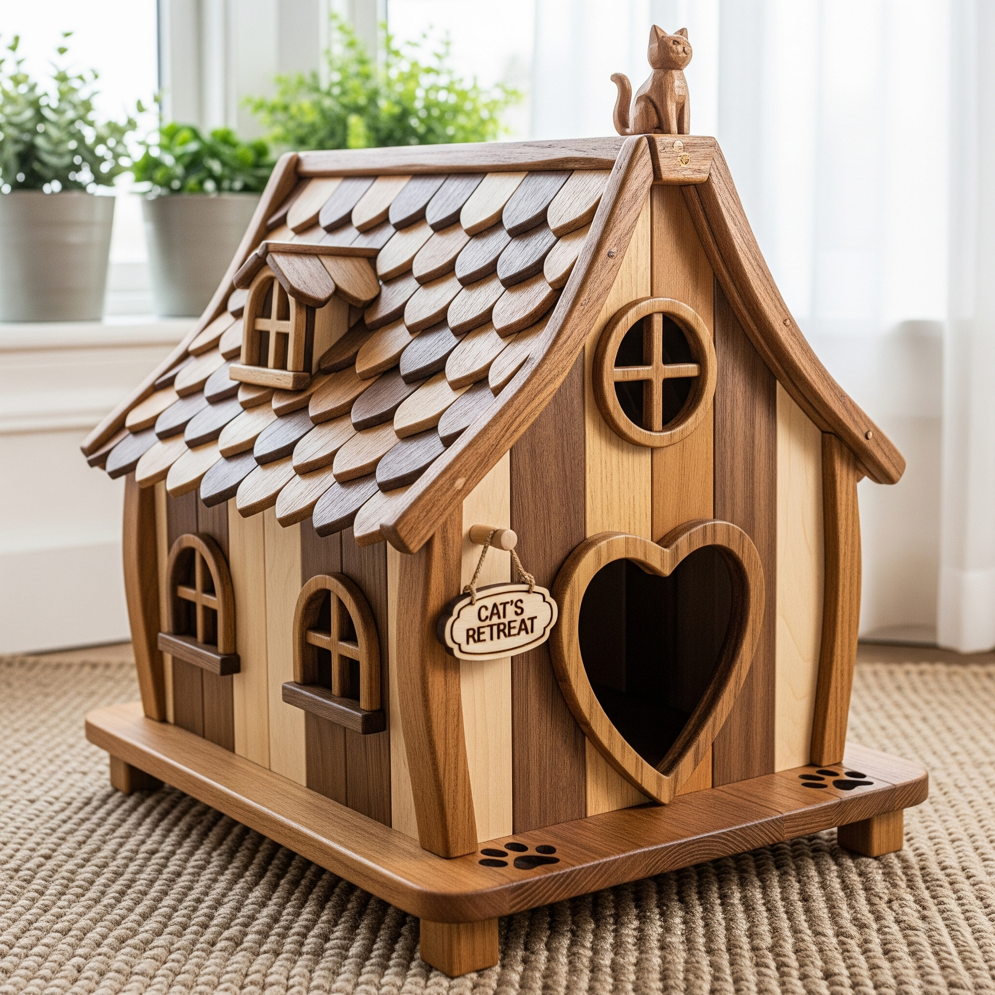 Handcrafted Teak Wooden Cat House-Custom order available in variable sizes -Price may vary for different sizes
