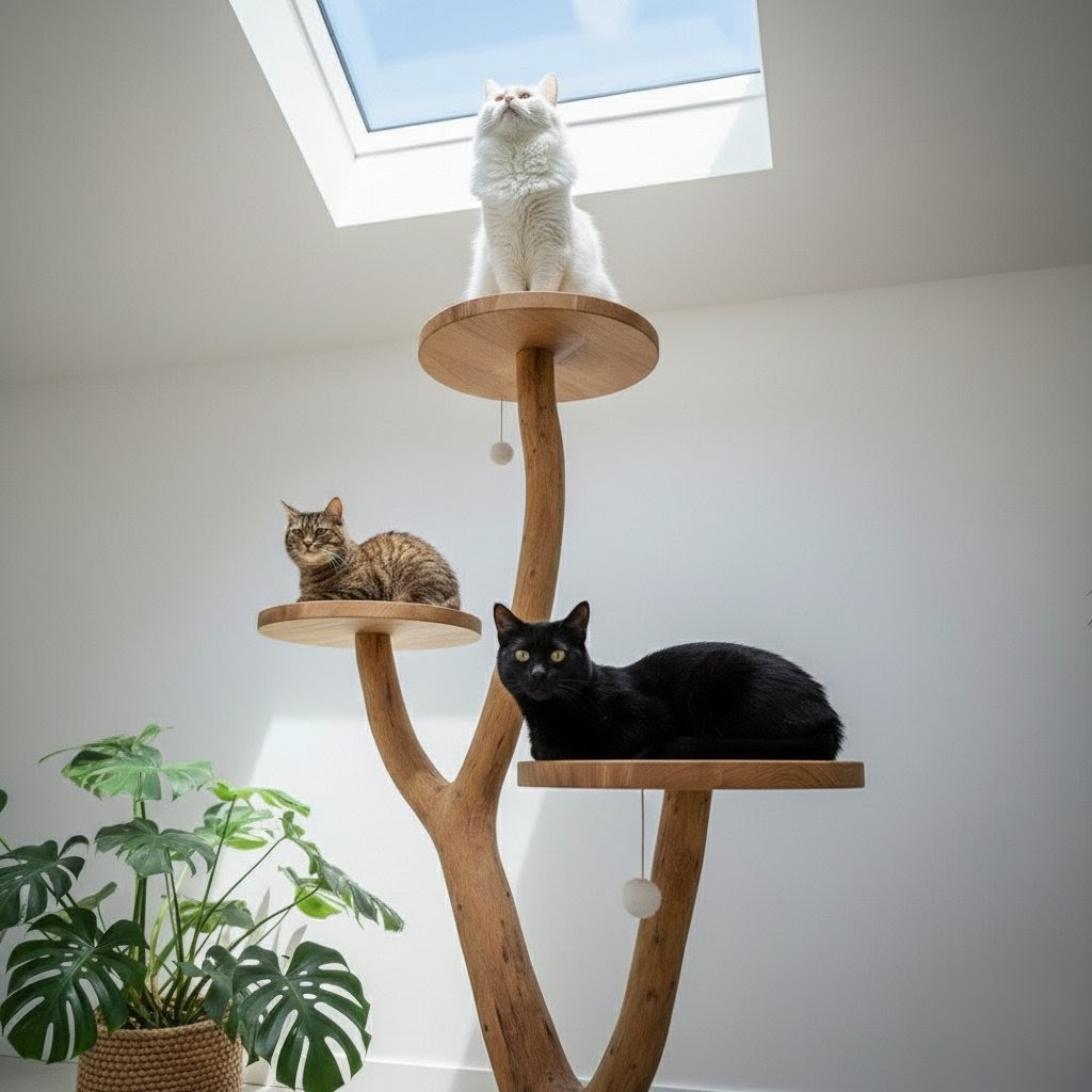 Modern Wooden Cat Tree 4 feet Height 