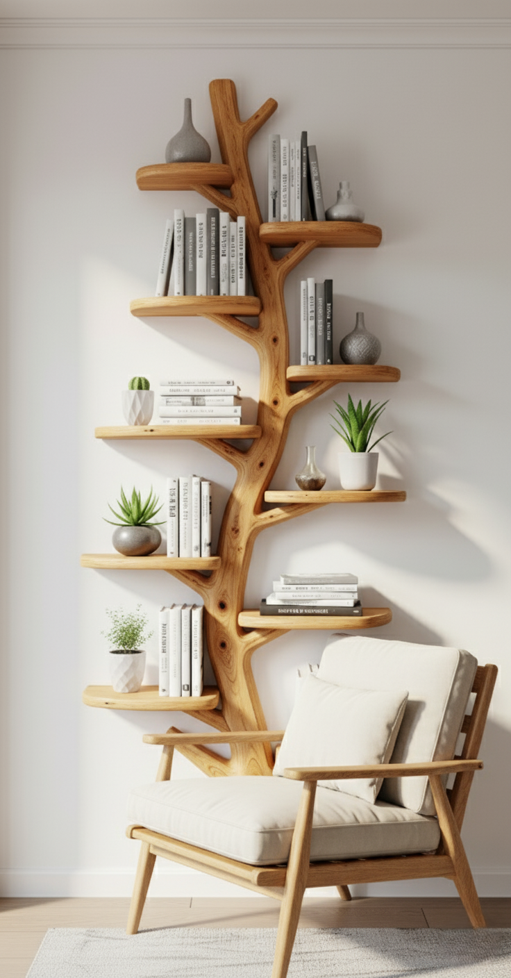 Tree Branch Wooden Bookshelf
