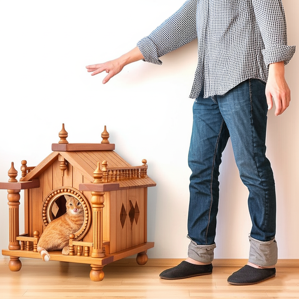 Handcrafted Teak Wooden Cat House-Custom order available in variable sizes -Price may vary for different sizes 