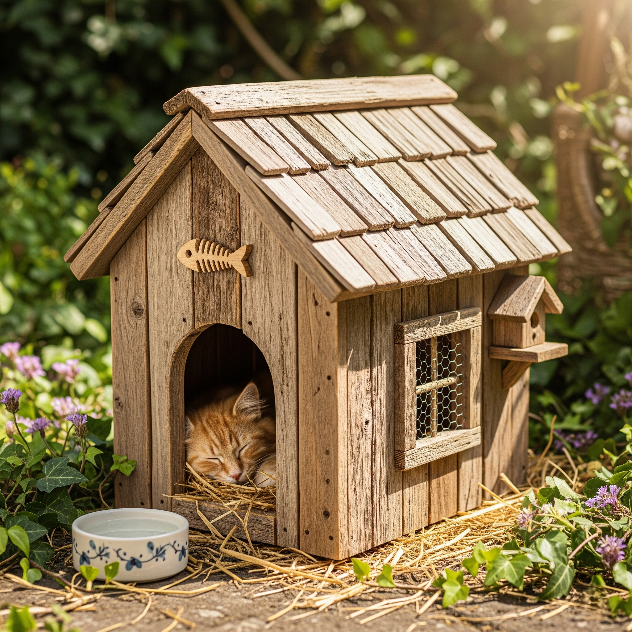 Rustic Wooden Cat House 